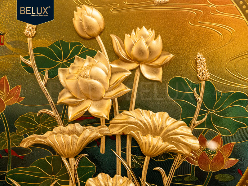 Tranh Sen Vàng Thịnh Vượng dát vàng 24k 30x30cm